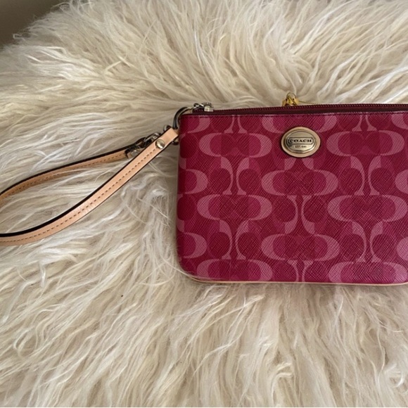 Coach Logo Wristlet Mini Bag, Maroon/Pink, Swivel-Snap Clip Card Holder Inside - Picture 3 of 12